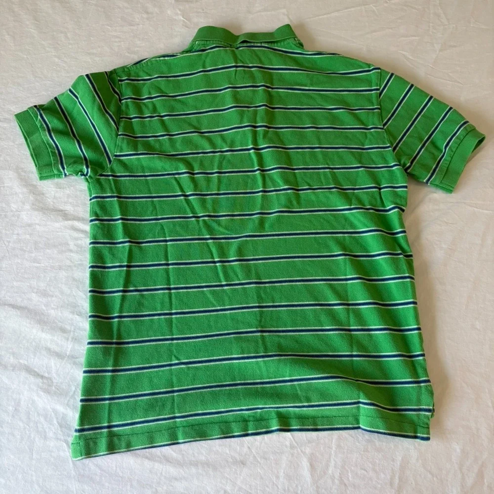 Polo Ralph Lauren Mens Green Striped Embroidered Pony Logo Polo Shirt Size S‎